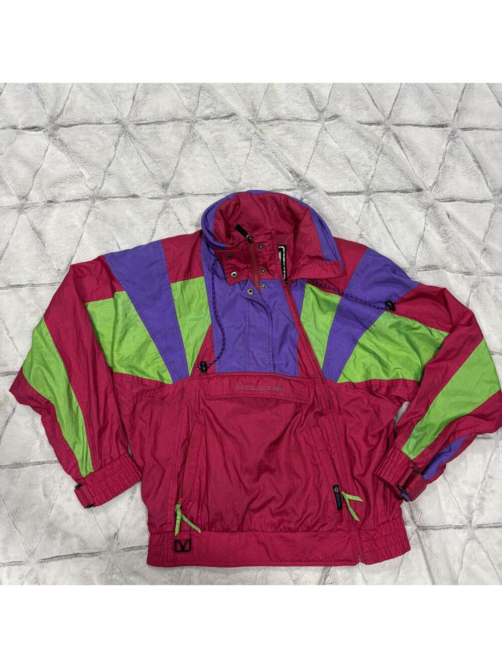 Couloir Retro Vintage Colorful Windbreaker Jacket Womens Large Nylon Vintage 90s - Picture 2 of 9